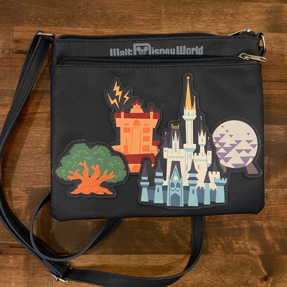 Disney Black Crossbody Bag with Colorful Patches